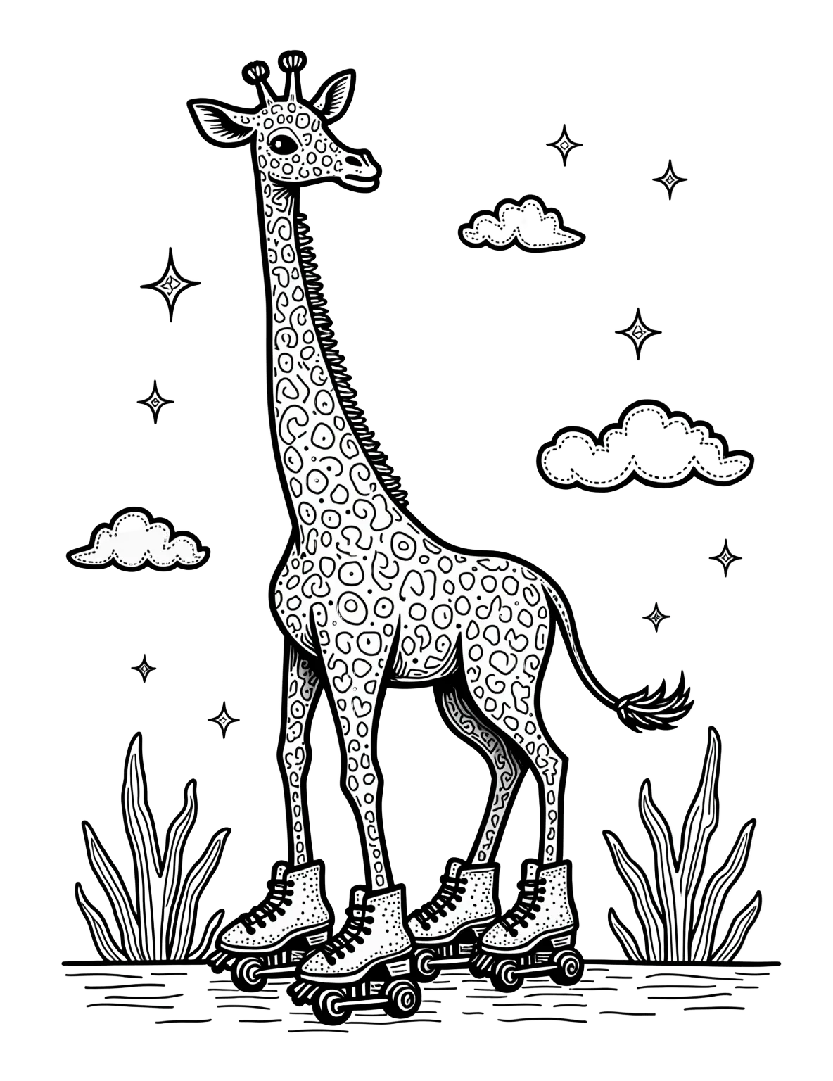 A Giraffe Wearing Roller Skates