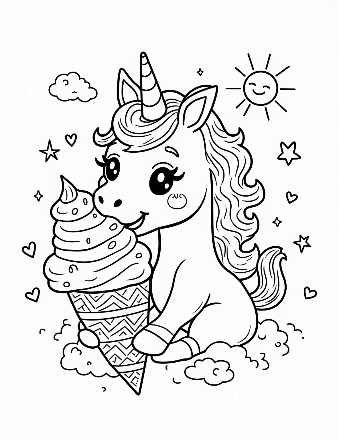 A unicorn eating a giant ice cream cone