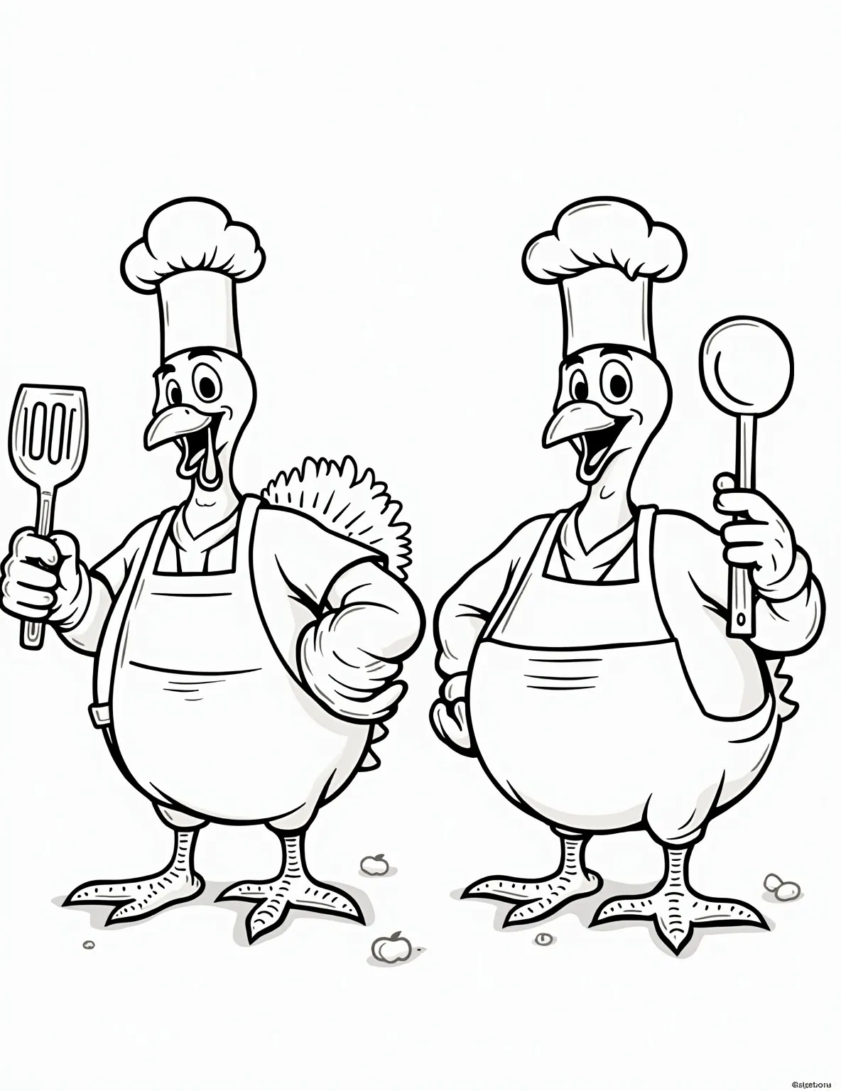 Cute cartoon turkeys dressed up as chefs