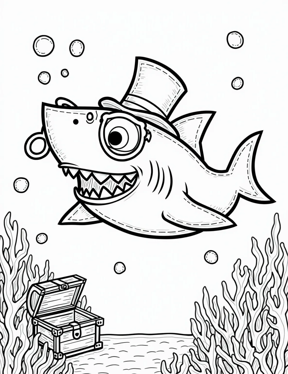 A shark wearing a top hat and monocle