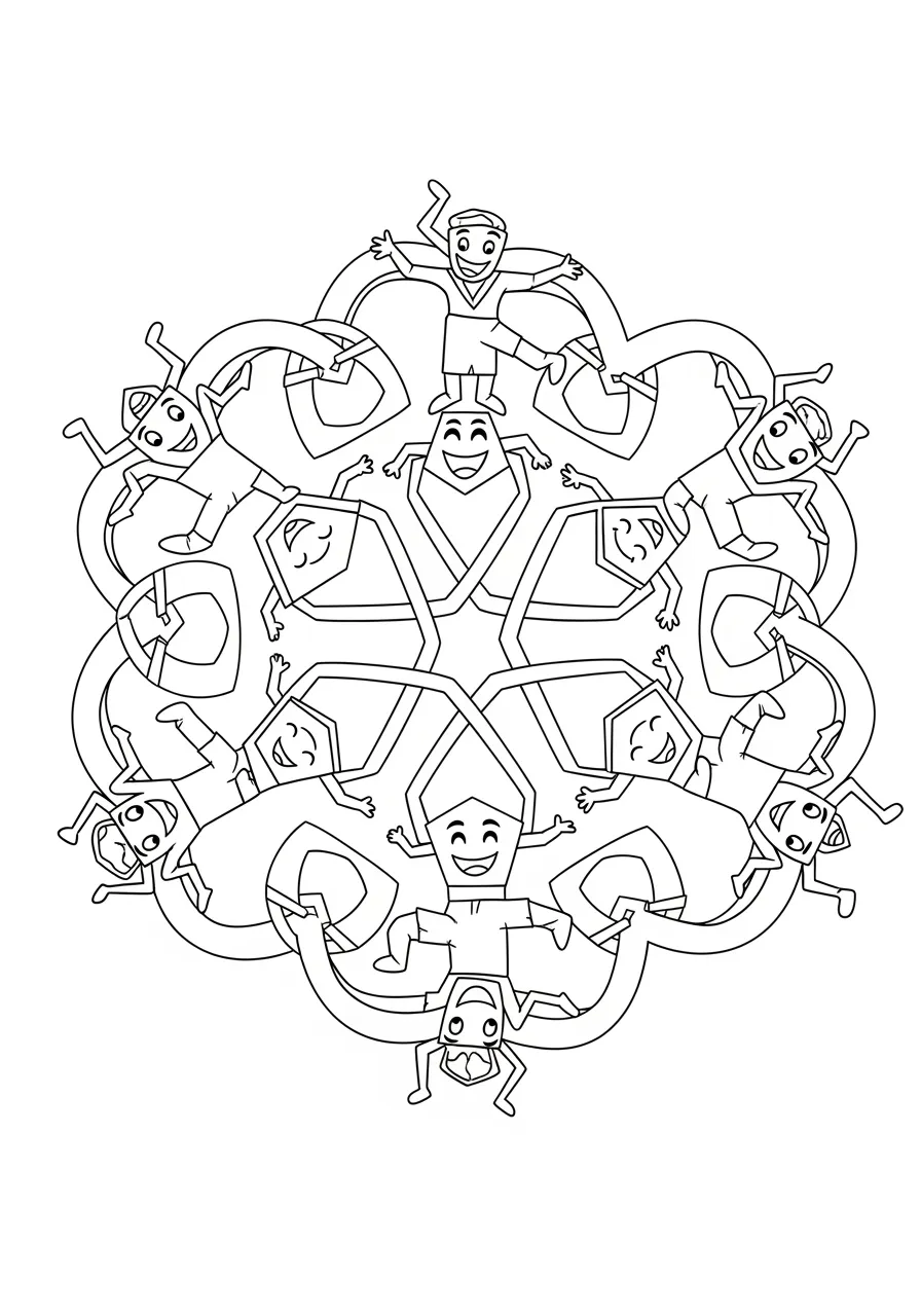 Celtic Knot Geometric Fusion Coloring Page -- prompt: "black lines only Playful Celtic knot mandala bursting with dancing geometric shapes - sparkling diamonds, bouncing triangles, cheerful hexagons weaving through flowing interlaced ribbons, creating joyful maze-like patterns with bold black outlines perfect for creative coloring adventures flat black lines, premium coloring page, coloring sheet, line drawing, Coloring Book, NO COLOR, NO SHADING, WHITE BACKGROUND. NO GRAY, BLACK AND WHITE, NO COLOR" -- Discover the ancient art of Celtic knotwork reimagined with geometric precision. This complex design weaves together traditional Celtic patterns with modern geometric shapes creating an intricate tapestry. The detailed interlacing patterns provide a challenging and rewarding coloring experience for advanced colorists.