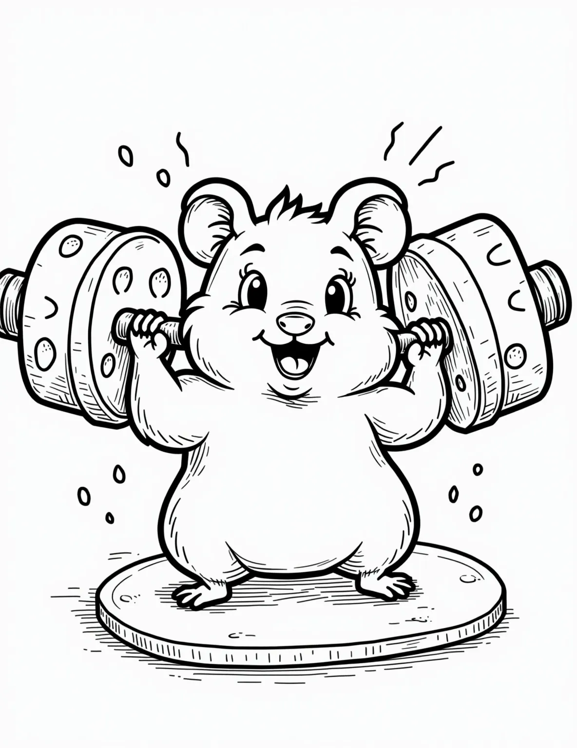 A hamster lifting weights made of cheese wheels