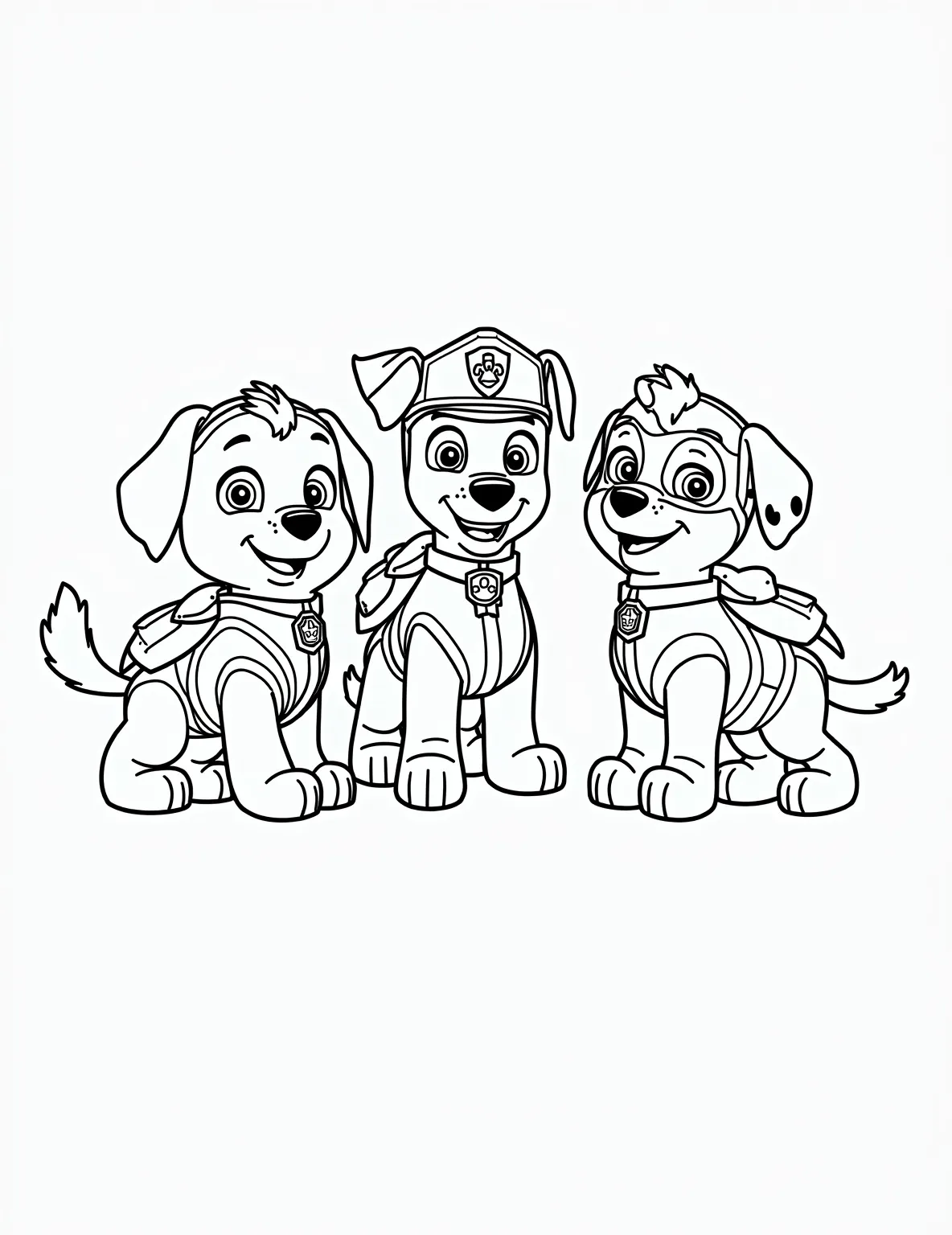 Paw Patrol Mighty Pups Transformation -- prompt: "black lines only Paw Patrol pups morph into Mighty Pups on a bold, black-outlined coloring page. Dotted lines trace their transformations, revealing superhero costumes and radiant auras. Simplified shapes and patterns invite young artists to bring the scene to life with vibrant colors. flat black lines, premium coloring page, coloring sheet, line drawing, Coloring Book, NO COLOR, NO SHADING, WHITE BACKGROUND. NO GRAY, BLACK AND WHITE, NO COLOR" -- Witness the Paw Patrol's amazing transformation in this super-powered coloring page! The scene shows the pups mid-transformation into their Mighty Pups alter-egos, complete with glowing auras and changing costumes. Each pup's unique mighty power is represented, making this page exciting for fans of the Mighty Pups specials.