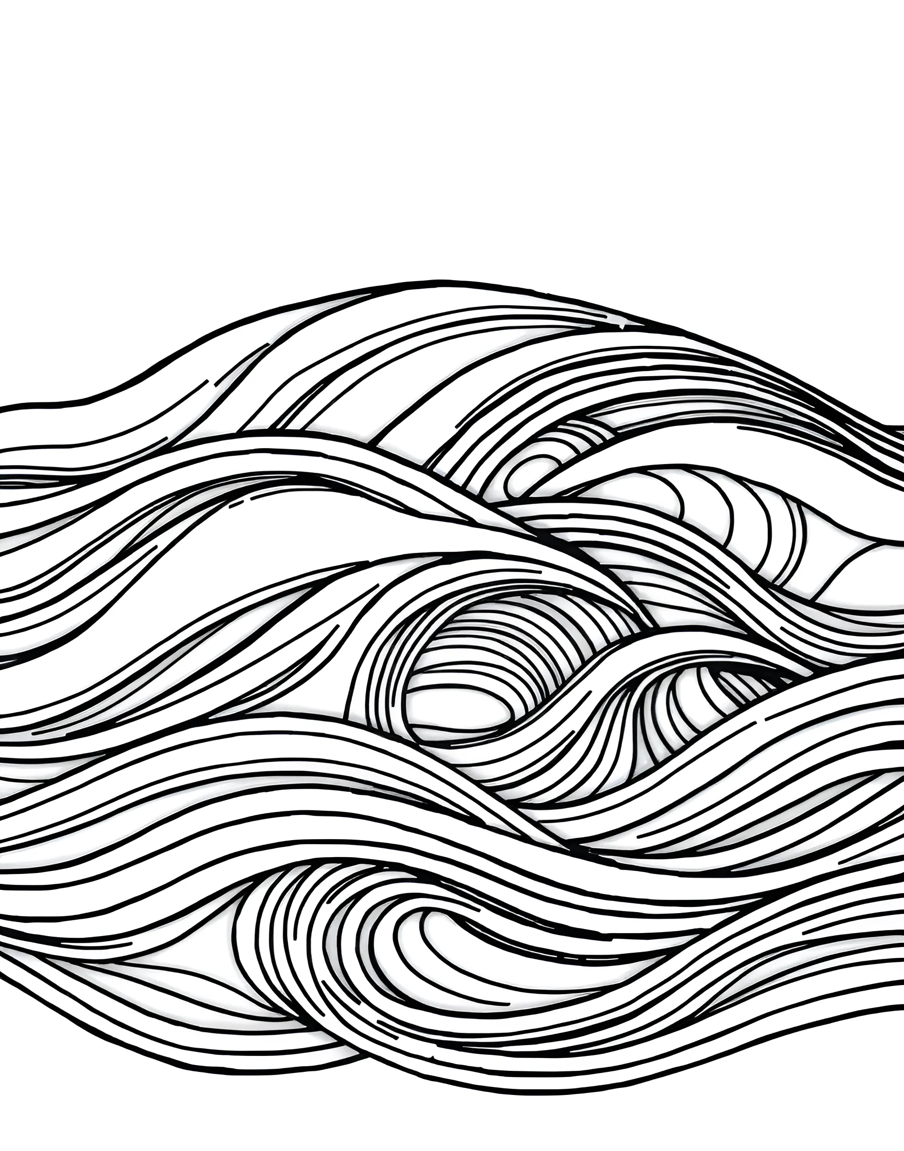 Rainbow Wave Pattern Coloring Page -- prompt: "A series of undulating lines forming wave patterns arranged for rainbow coloring." -- Ride the waves of color with this mesmerizing rainbow wave pattern coloring page. The page features undulating lines forming a series of waves, each ready to be filled with rainbow hues. This rhythmic design offers a soothing yet engaging coloring experience, perfect for creating a sense of motion and flow.