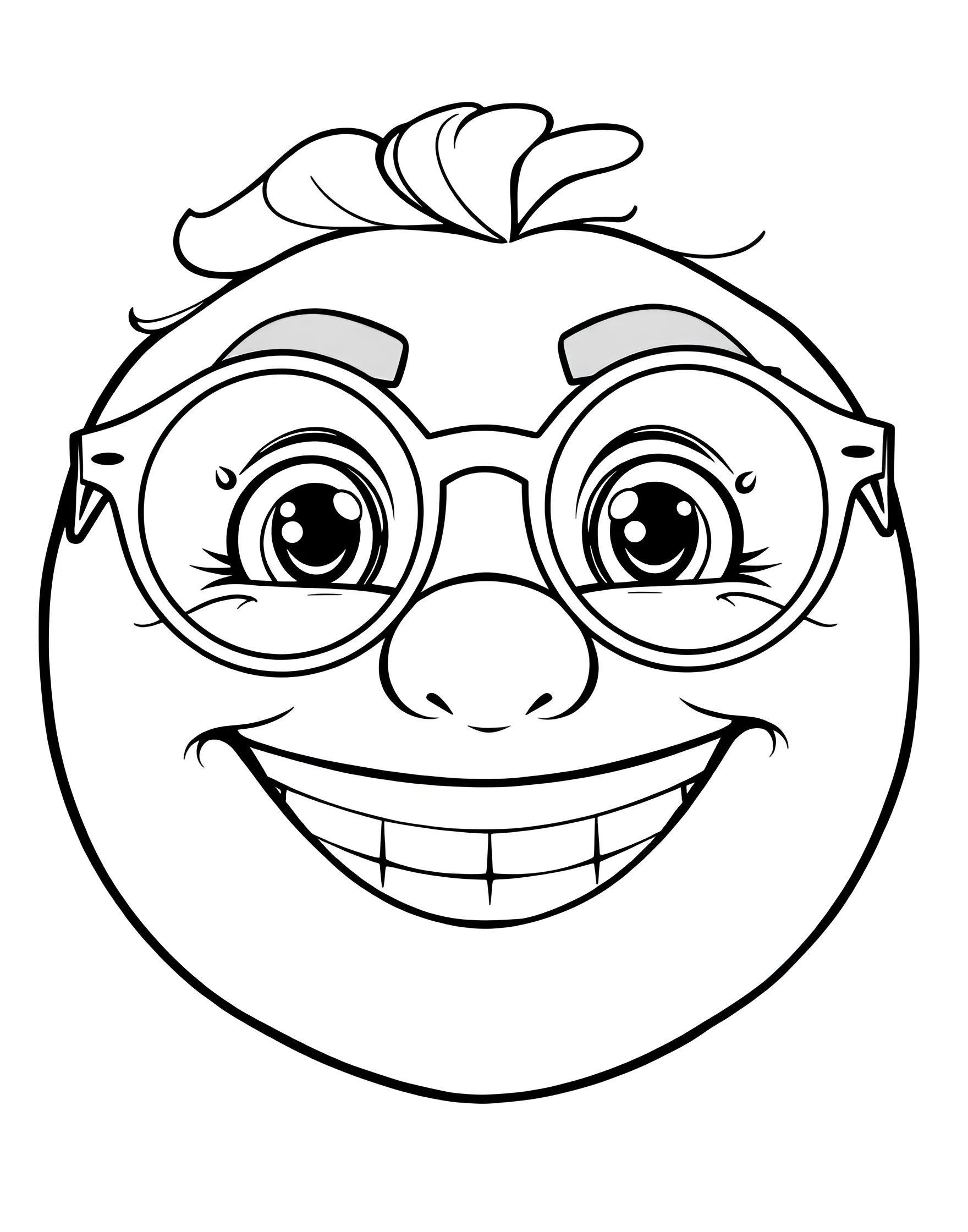 An emoji face wearing oversized glasses with an overbite smile, exuding intelligence.