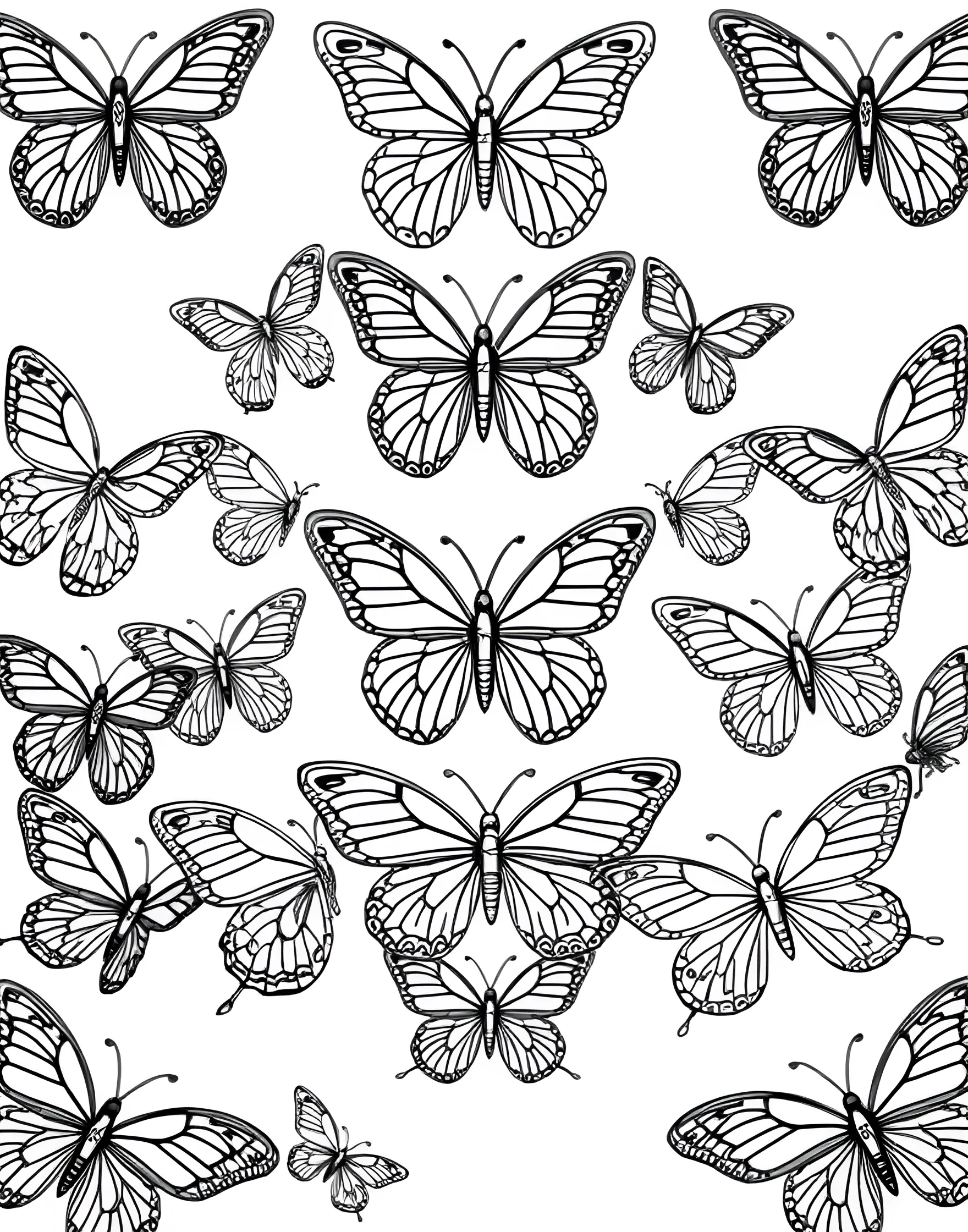 Rainbow Butterfly Wing Patterns Coloring Page -- prompt: "A collection of detailed butterfly wing patterns arranged for rainbow coloring." -- Discover the intricate beauty of nature with this detailed rainbow butterfly wing patterns coloring page. The page features various butterfly wing designs, each showcasing different patterns that can be colored in rainbow hues. This page is perfect for nature lovers and those who enjoy detailed coloring.